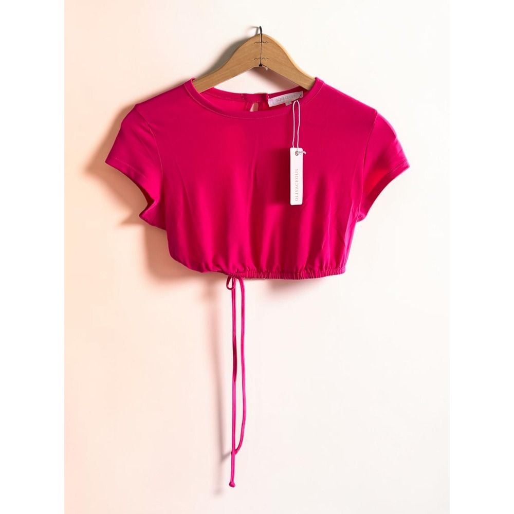 Olivaceous Hot Pink Open Back Tie‎ Crop Top Short Sleeve Crew Neck Small NWT